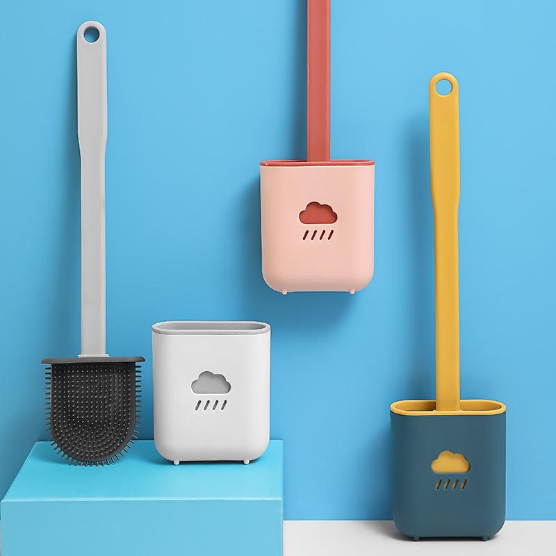 Toilet Brush Wc Gap Brush with Holder Silicone Toilet Brush Hanging Type Flat Head Flexible Bristles Brush Bathroom Accessories