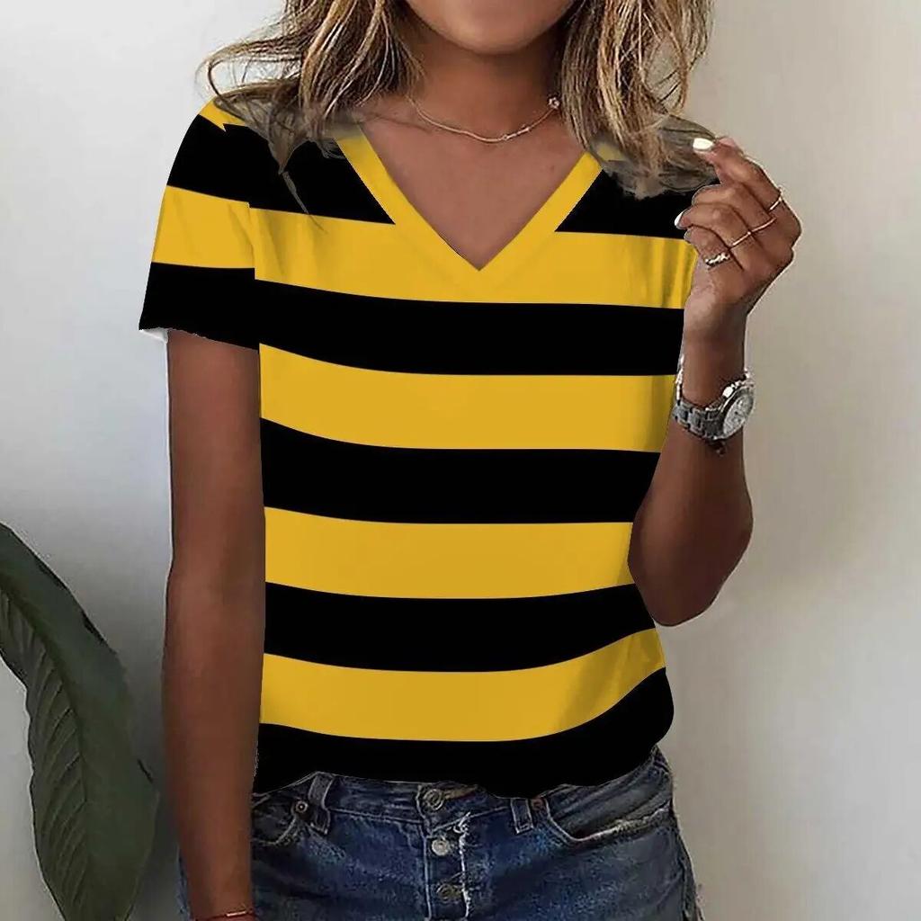 New Women's T-Shirts Funny Stripe Print Top Fashion Simple Pattern T Shirts for Women Summer Leisure Female Clothing Streetwear