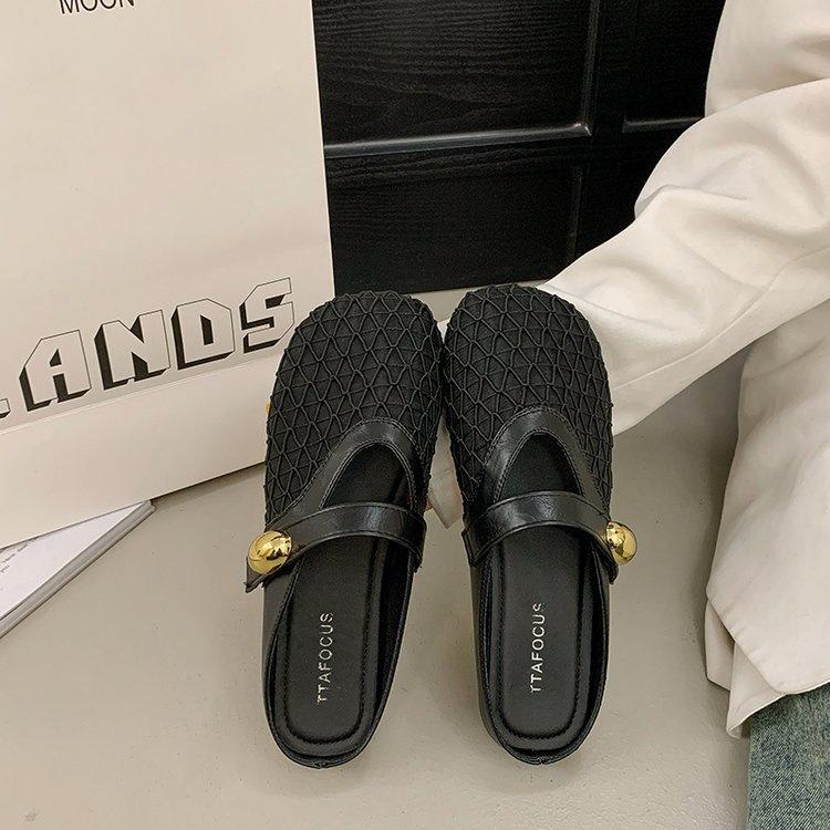 French Flat Bottom Mesh Breathable Bag Head Half Slippers Women's Summer Wear 2025 New Non-slip Skirt Pregnant Women Sandals