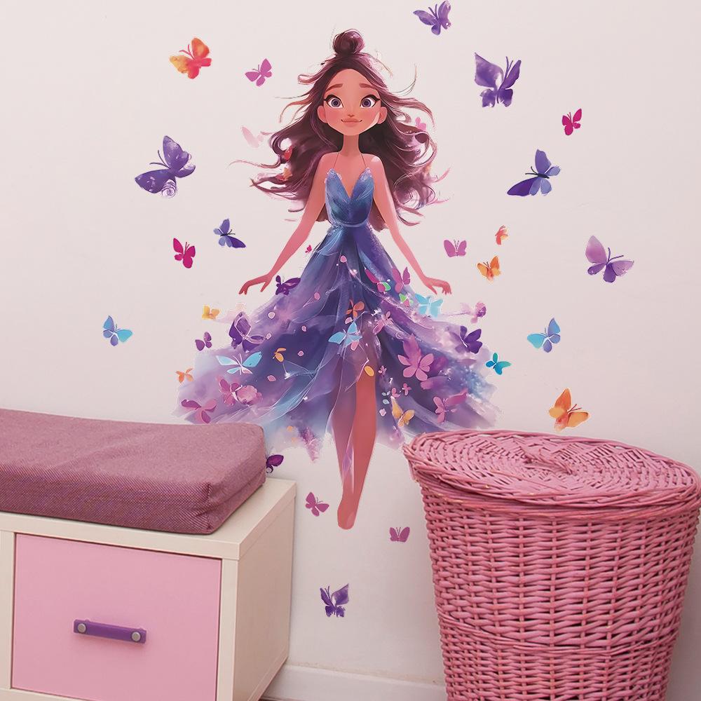 Cartoon Dreamy Butterfly Girl Bedroom Home Background Wall Decoration Wall Sticker