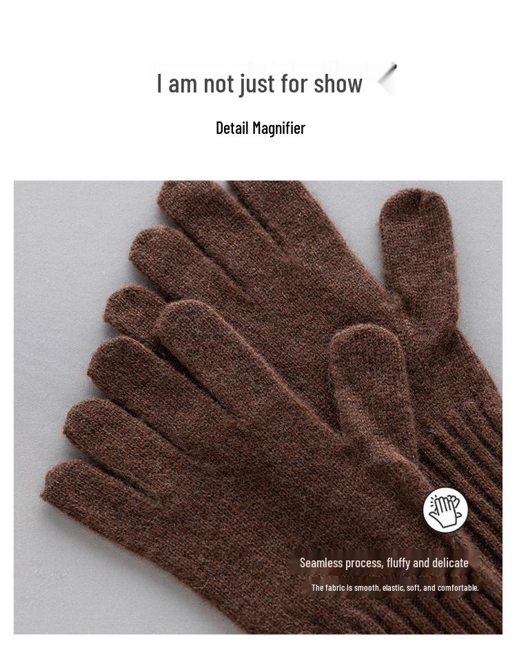 Women's 100% Cashmere Gloves, Five-Needle Knit, Double-Strand Yarn, Thickened for Cold Protection, Ideal for Autumn and Winter.