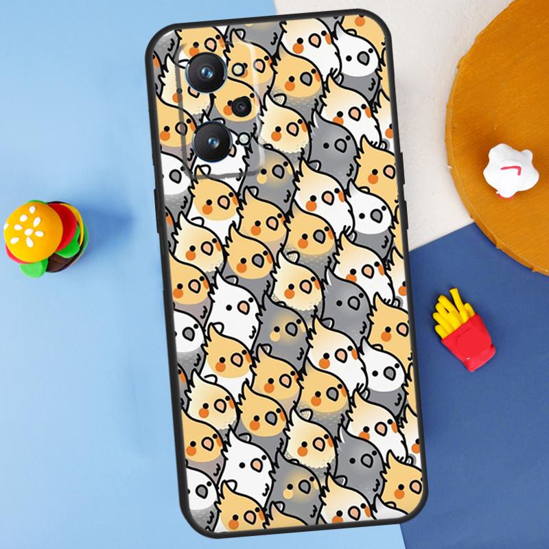 

Cartoon Cockatiel Collage For Realme 14 13 12 10 11 Pro Plus GT 6 6T 5 GT7 Pro C55 C51 C21Y C25S C67 C75 C53 C61 Case Realme 14 Pro Plus