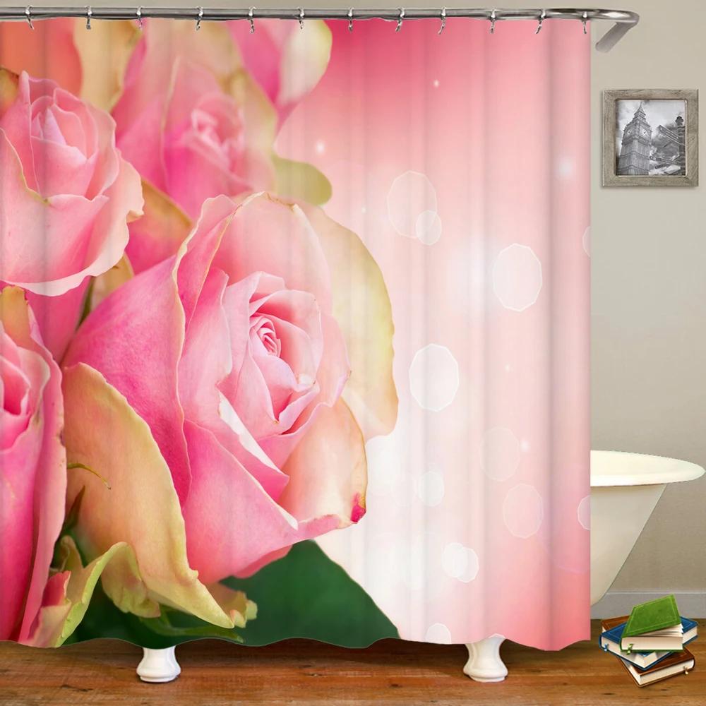 Tulip Rose Fresh Flowers Shower Curtains Waterproof Polyester Fabric 3D Printed Bathroom Screen Home Decoration Shower Curtain
