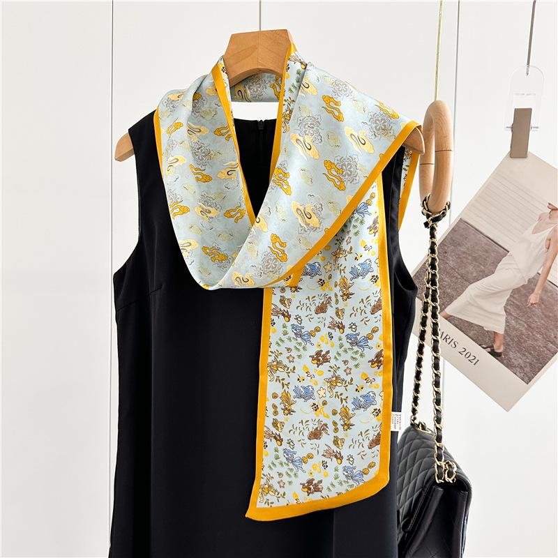 Double-sided Double-layer Silk Streamer Dunhuang Fragrant Cloud Mulberry Silk Silk Scarf Versatile Temperament White Scarf Scarf