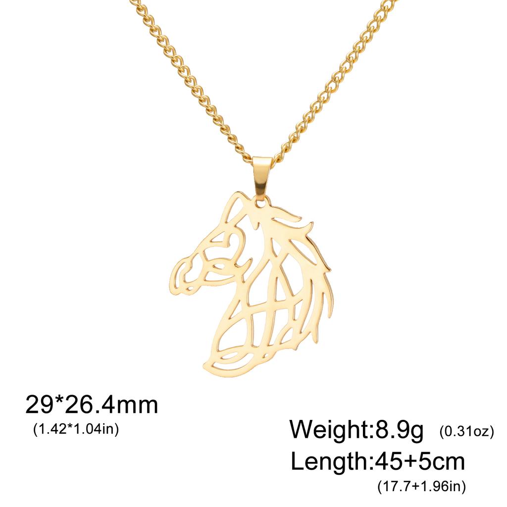 Retro Fashion Hollow Line Horsehead Necklace Stainless Steel Geometric Horsehead Animal Pendant Neck Chain Jewelry Gift