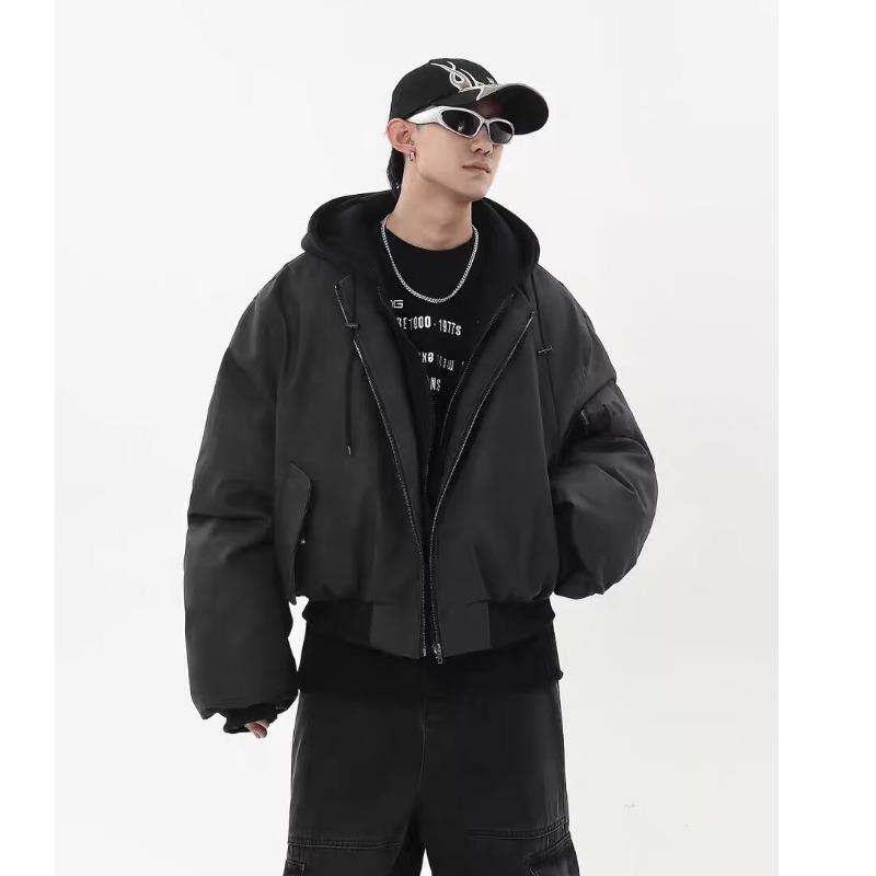Hooded Leather Jacket Men Bomber Jacket Motorcycle Sleelve Winter Warm Thiened Casual Loose Solid Color Fit Man Top