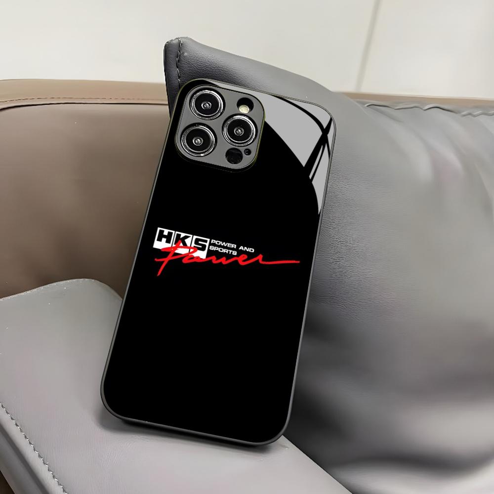 Sports Car HKS JDM Accessories Phone Case for Iphone 16 15 14 12 11 13 Pro Max Mini 8 X Xr Xs Puls Black Glass Cover