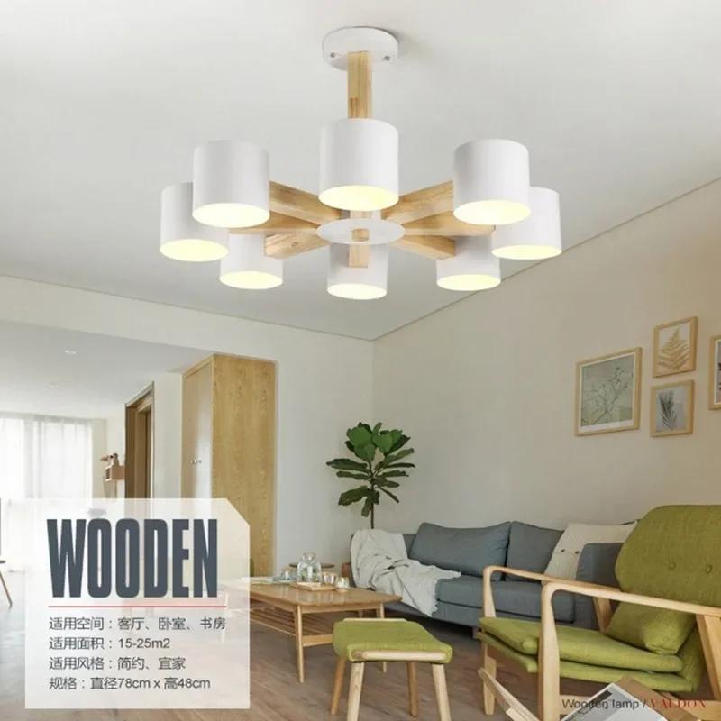 Nordic Modern Wrought Iron Solid Wood E27 Chandelier Bedroom Kitchen Living Room Restaurant Personality Lighting Fixture Home De