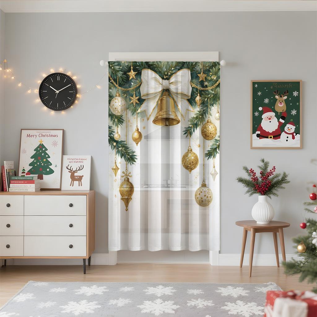 Christmas Decorative Curtain Lightweight Breathable Made Polyester Design Convenient Decoration Suitable Living Room Bedroom Dining Area Office