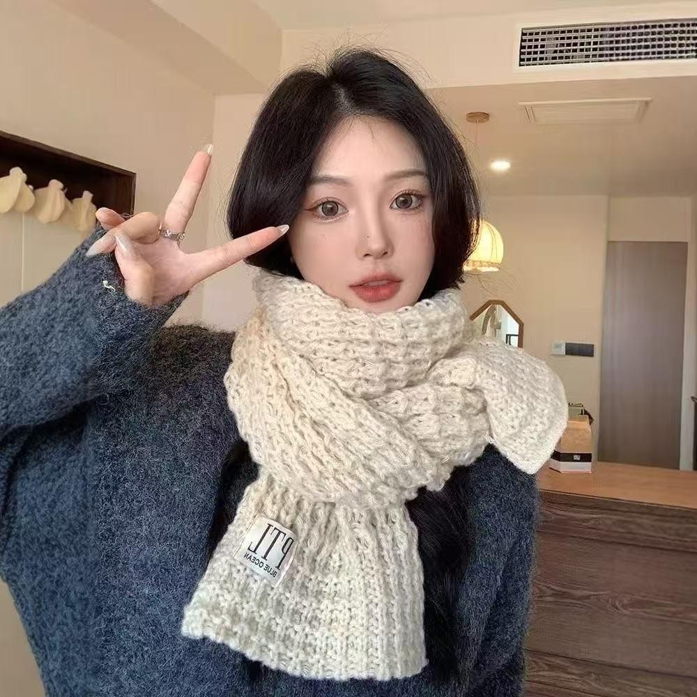 Polyester Thick Knitted Scarf Solid Color Fall Winter Warm Scarf Warm Neck Wrap For Women