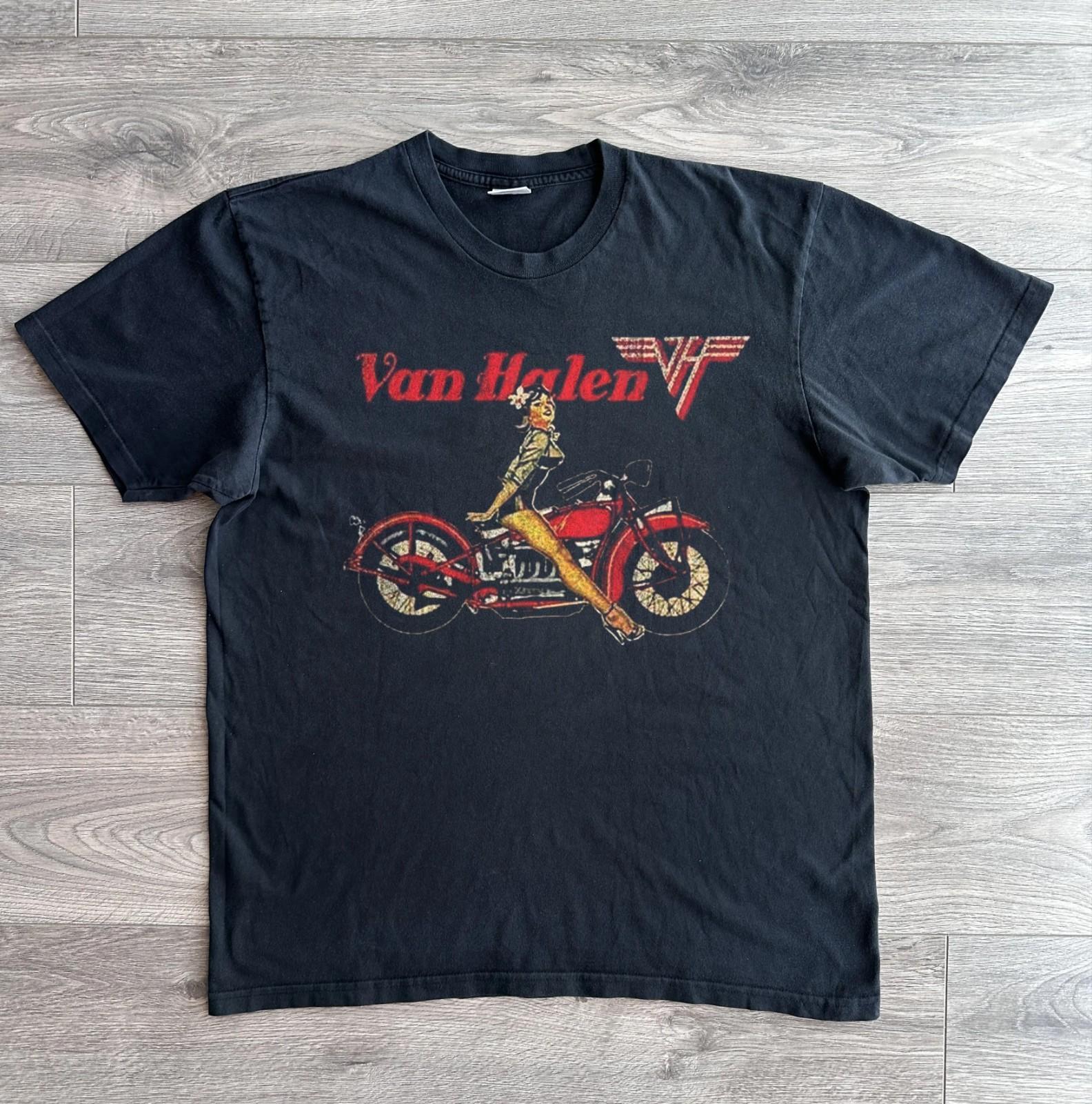VAN HALEN BIKER PINUP Heavy Cotton Black Unisex T-shirt Size S-5XL XXXL