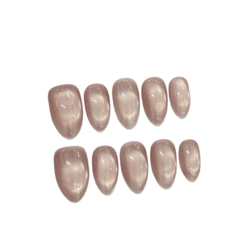 Glitter Press On Nails Short Almond Gel Glue On Cat Eye Nail Neutral Short Stiletto Fake Nails Acrylic Oval False Nails Manicure Kits for Women