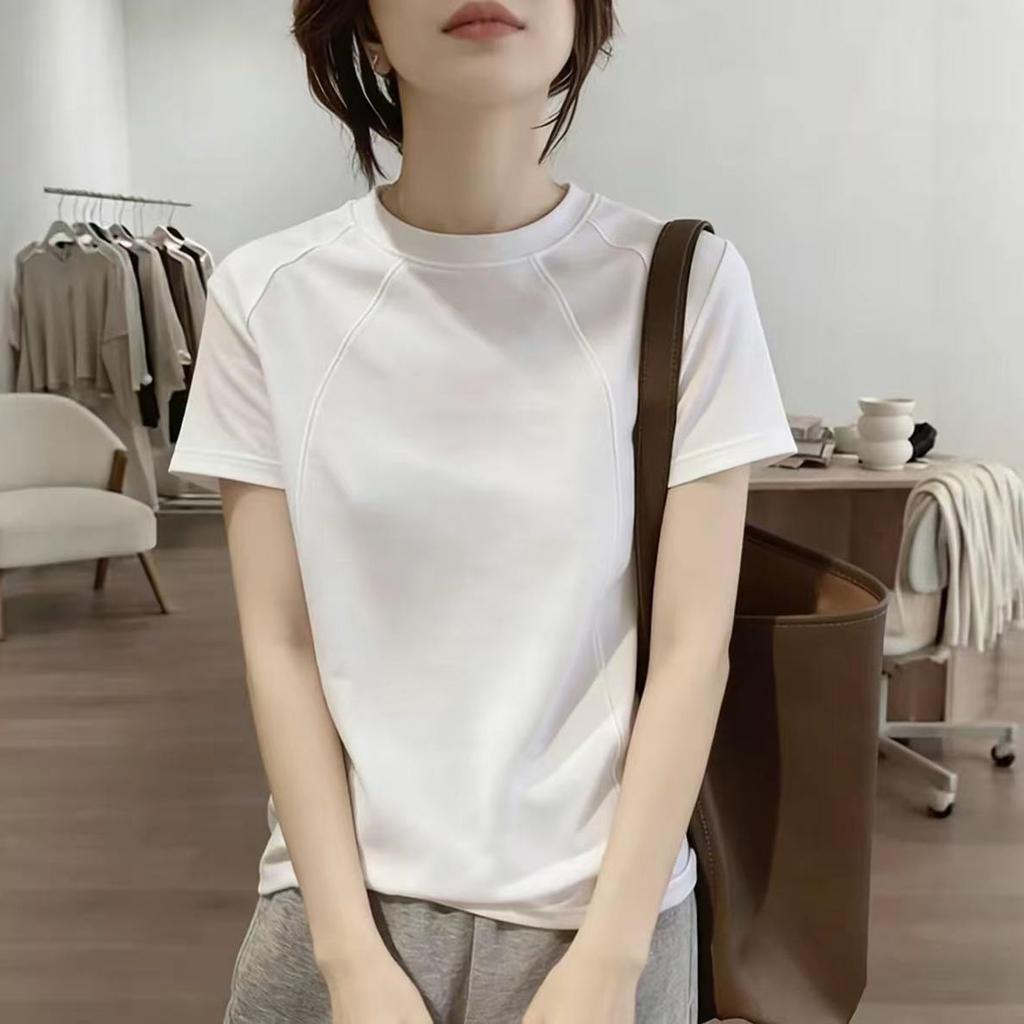 Women Solid Raglan Short Sleeve T‑Shirt Slim Fit Cotton Casual Inner Tops Summer M‑2XL