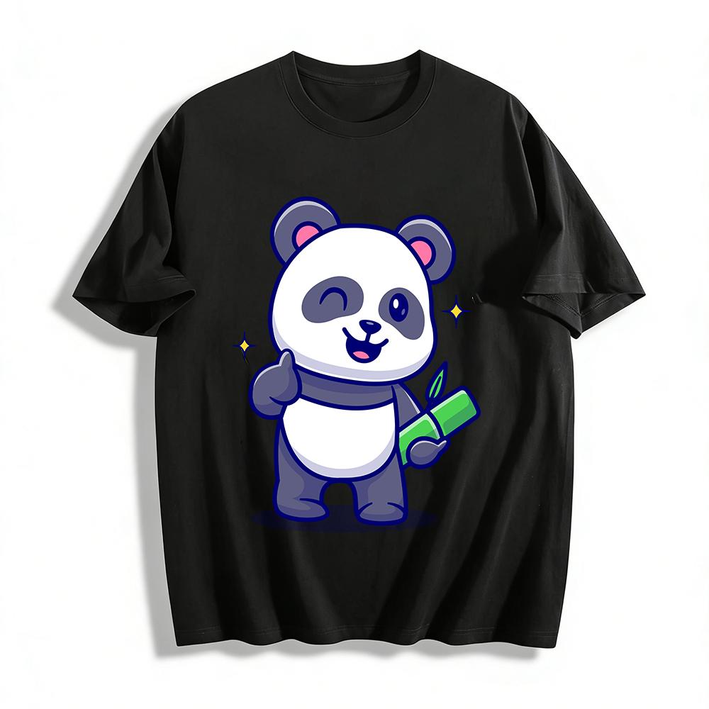 

Cute Bamboo-Hugging Panda Print Casual Loose Unisex T-Shirt Pure cotton T-shirt 6XL