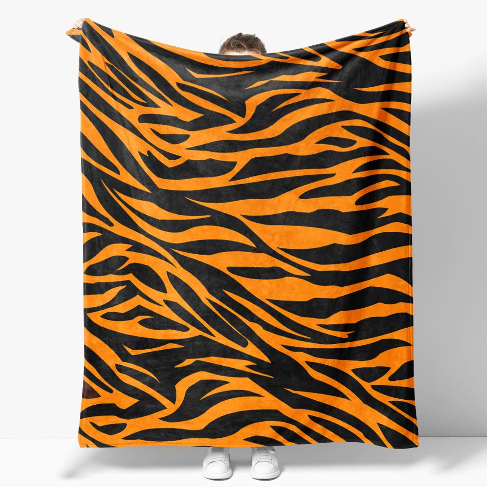 Fierce And Warm Tiger Stripes Flannel Blanket For Sofa Creative Tiger Skin Style Pattern Throw Blankets For Bed Perfect Gift