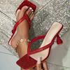 High Quality Crystal Sequin Square Clip Toe Wedding Women Slippers Summer Low Heels Flip Flops Female Shoes Chaussures Femme