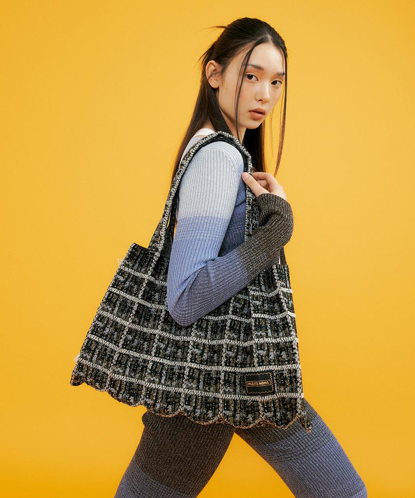 Pleatsmama Tweed Shopper Bag Lime