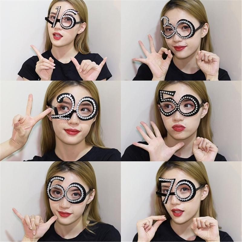 Number Crystal Frame Party Dress-up Glasses for Adults Birthday Christmas Party