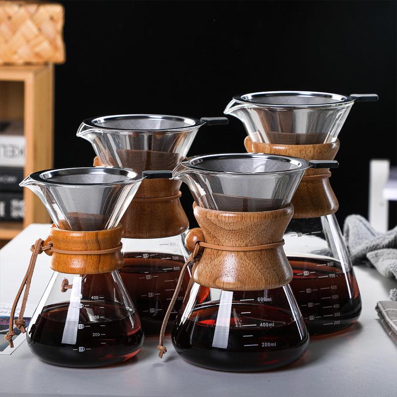 Coffee Maker Kettle Clear Hand Brew Coffee Pot High Borosilicate Glass Stainless Steel Filter Dripper Pour Coffee Server Pot