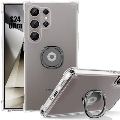 Case for Samsung Galaxy S24 Ultra, Transparent Shockproof Silicone Protection with Black Ring Holder