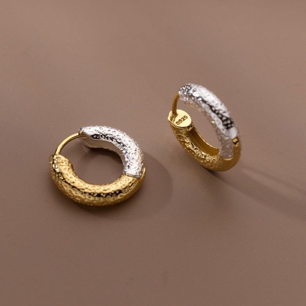 1Pair Ear Buckle Hoop Earrings Two-color Round Earrings Bicolor Earrings Girl Women