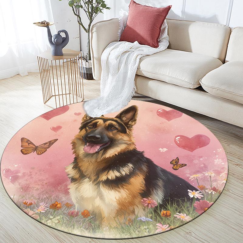 

Pink German Shepherd pattern round rug,Carpet Rug for Living Room Bedroom Playroom ,Non-slip Floor Mat,Holiday Gifts and Birthday Gifts. 80cmx80cm