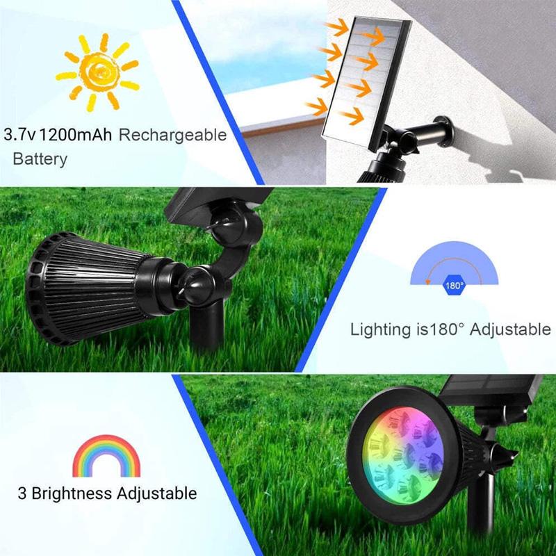 7 LED Solar Spot Lights RGB Solar Landscape Lights IP65 Waterproof Brightness Adjustable for Outdoor Garden  Lawn Decor Lighting