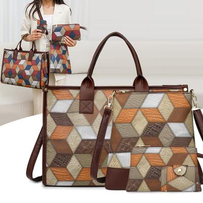 Neue karierte Patchwork-Handtasche Damen große Kapazität Mode Kontrastfarbe Umhängetasche Mehrteiliges Set Messenger-Tote-Tasche