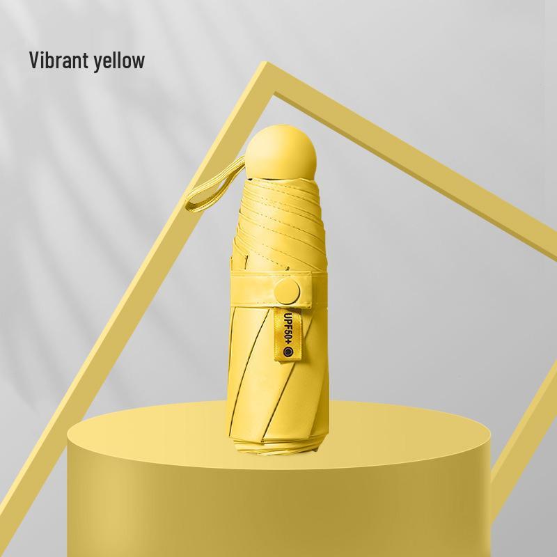 Compact Black Capsule Umbrella with UV and Rain Protection - Five-Fold Design