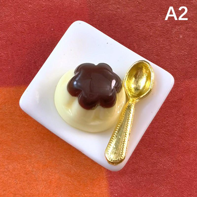 1 Set 1:12 Dollhouse Miniature Fruits Pudding With Spoon Simulation Food Model