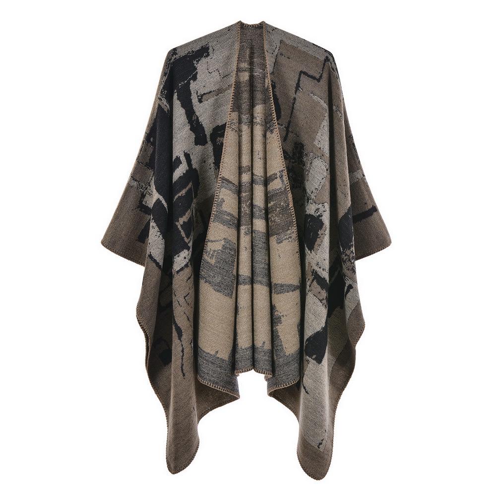 Women's Fashion Jacquard Imitation Cashmere Shawl - Thickened, Warm, Large Cape Scarf