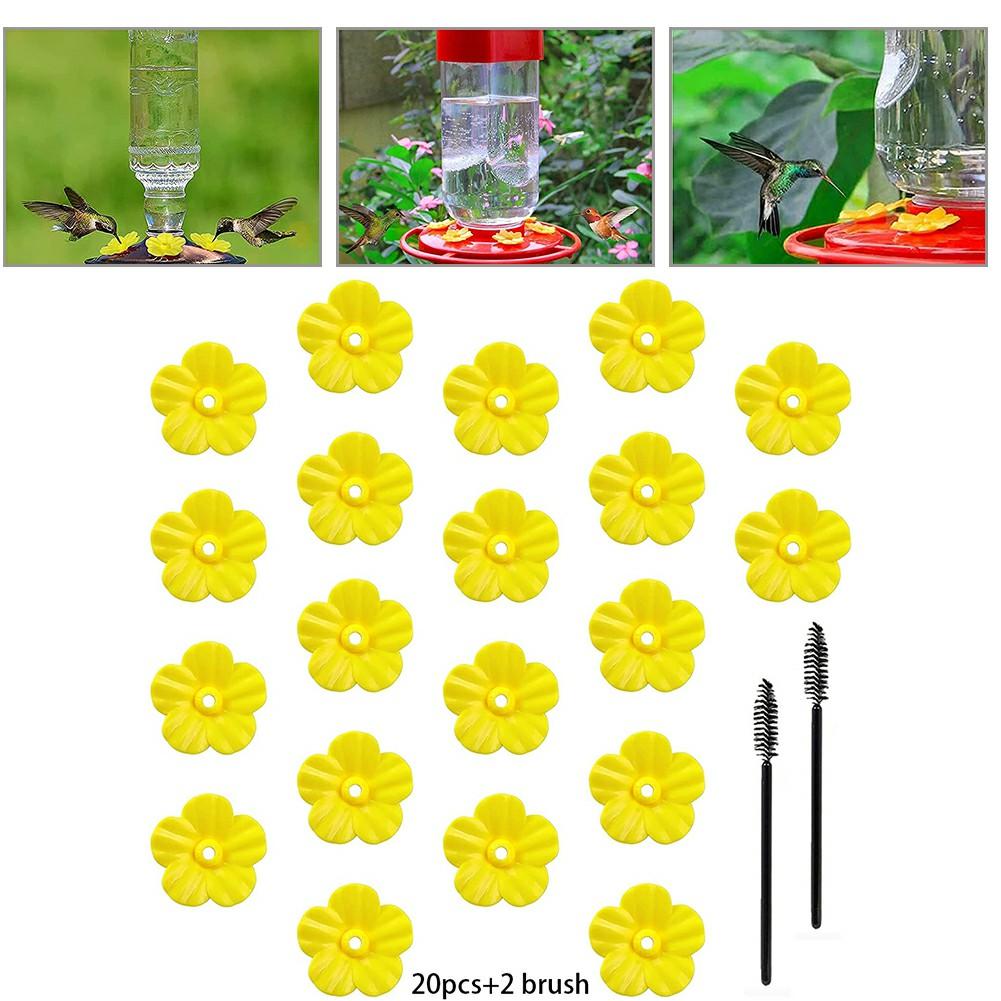 Set of 20 Hummingbird Feeder Flower Replacements with Cleaning Brushes Bright Yellow Color To Lure Hummingbirds