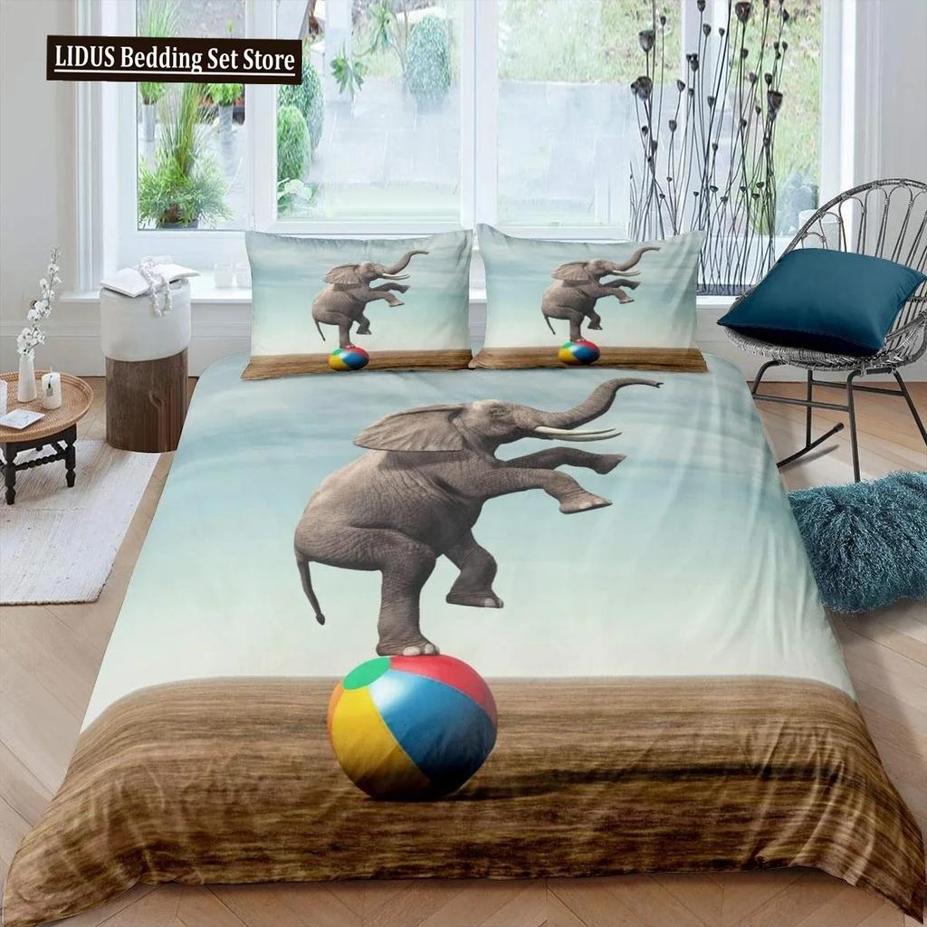 3D Elephant Duvet Cover Set Queen Size African Safari Animal Comforter Set Wildlife Bedding Set Retro Wall Decor Bedspread Cover