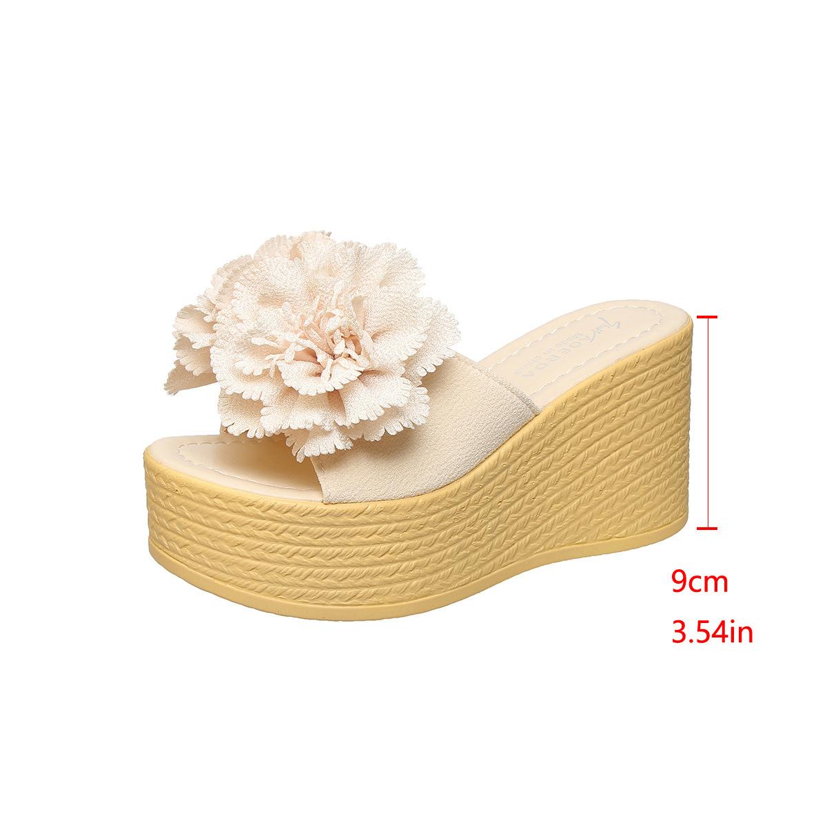 

thick-soled big flower muffin and slippers women s 2025 summer new high heels wedge heel large size women s slippers 34