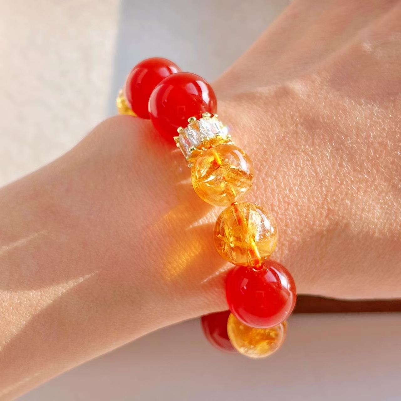 High Quality Natural Ice-Through 14Mm Chalcedony 12Mm Huangta Crystal Contrasting Bracelet