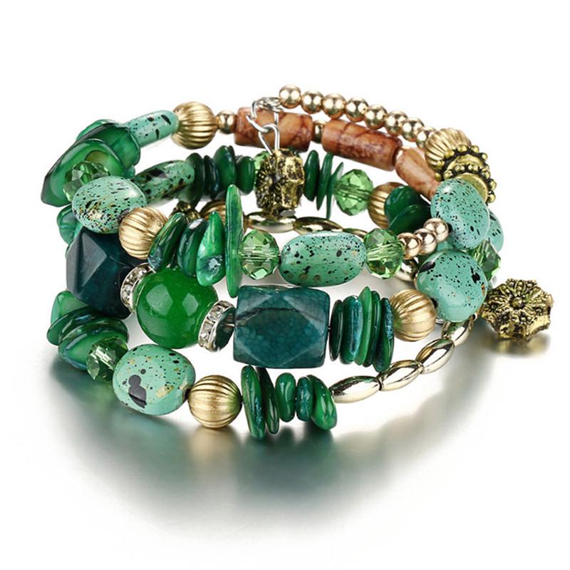 Multi Layer Winding Turquoise Agate Bracelet, Vintage Bead Bracelet, Niche Design Jewelry