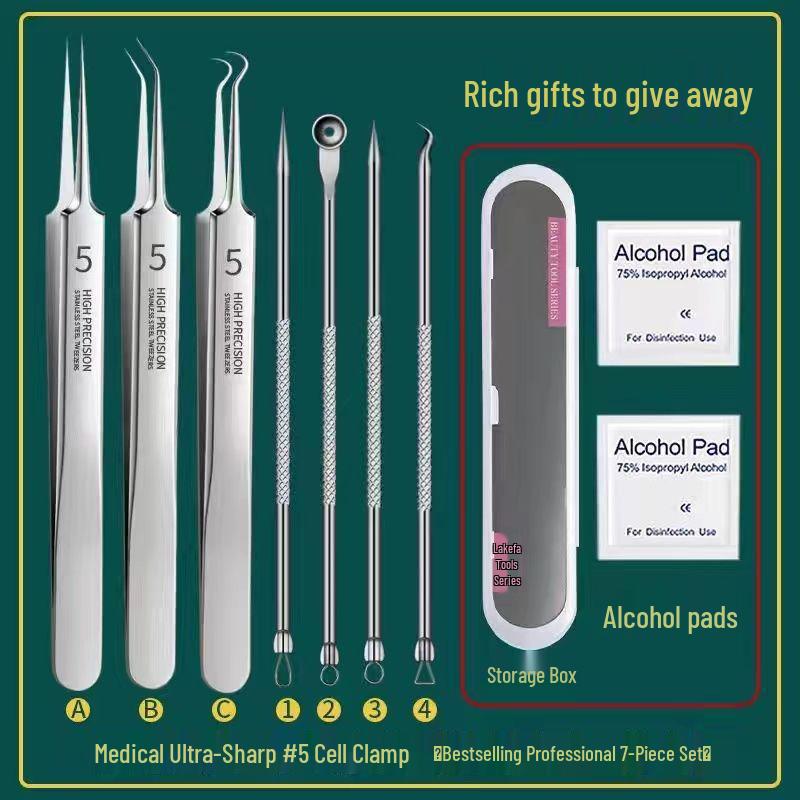 3-Piece Blackhead Removal Kit: Ultra-Fine Needle, Tweezers & Scraper for Closed Comedones