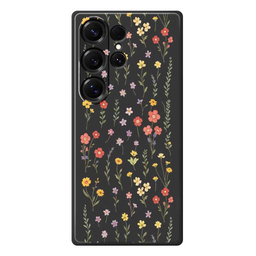 For Samsung Galaxy S25 Ultra Case Flowers and Grass Pattern Printing Straight Edge TPU Phone Back Cover