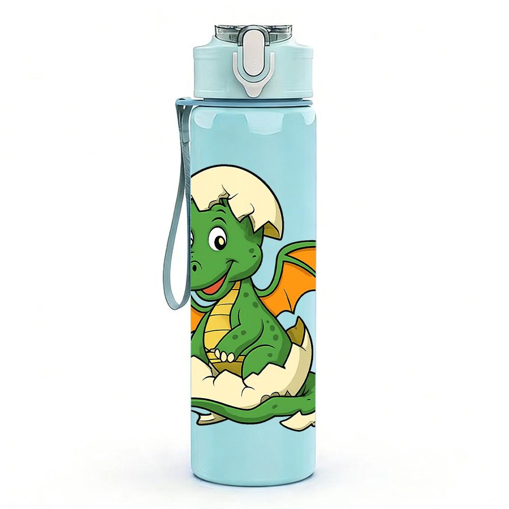 1PC Cute Little Dragon Cartoon Pattern 750ml Color Plastic Sports Water Bottle Leakproof Flip Straw Lid Suitable for Sports Office Home Use