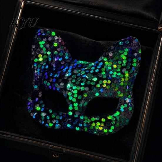 Stylish Costume Masque for Events Cat Masquerade Masque, Sparkly Sequins/Velvet/Black Half Face Comfortable Plastic Adults Women Men Halloween