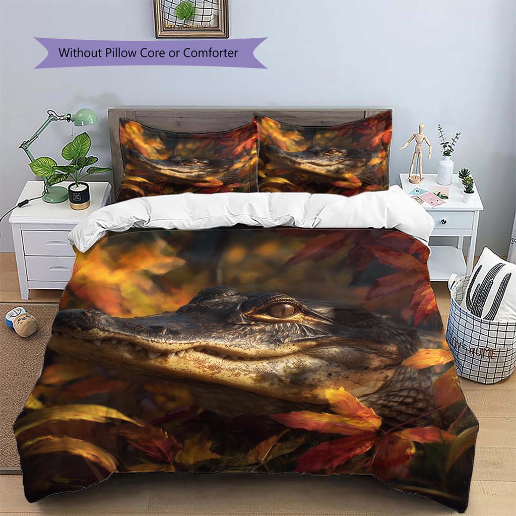 Crocodile Pattern Bedding Home Decoration Birthday Gift (1 * Duvet Cover + 2 * Pillowcase, Without Core)