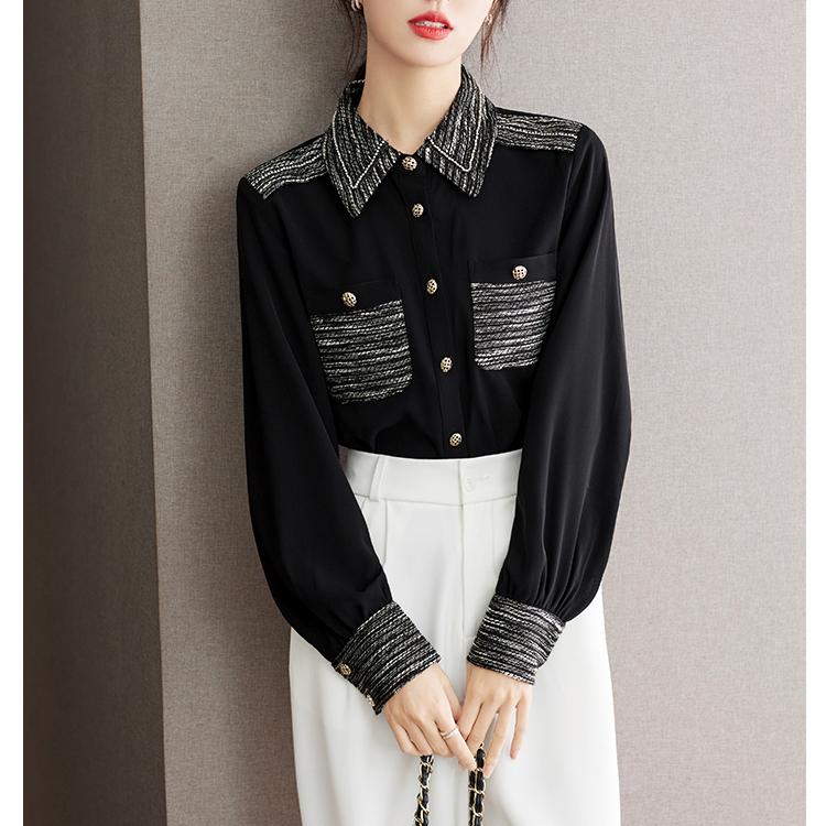 Spring Autumn Design Office Lady Work Wear Blouse and Tops Long Sleeve Patchwork Clothes