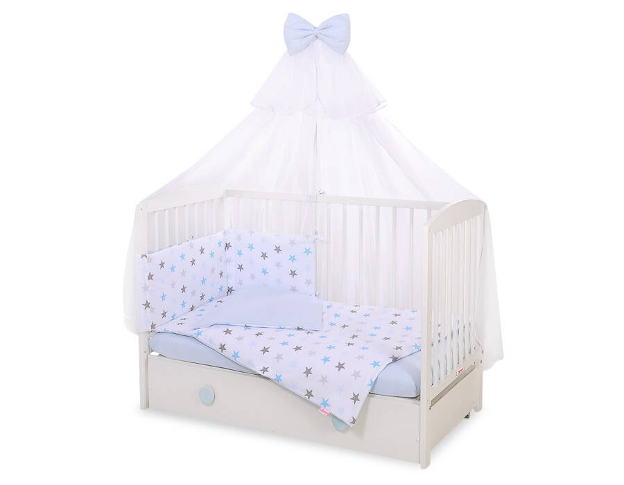 Double-sided 2-piece cotton children's bedding set - gray and blue stars