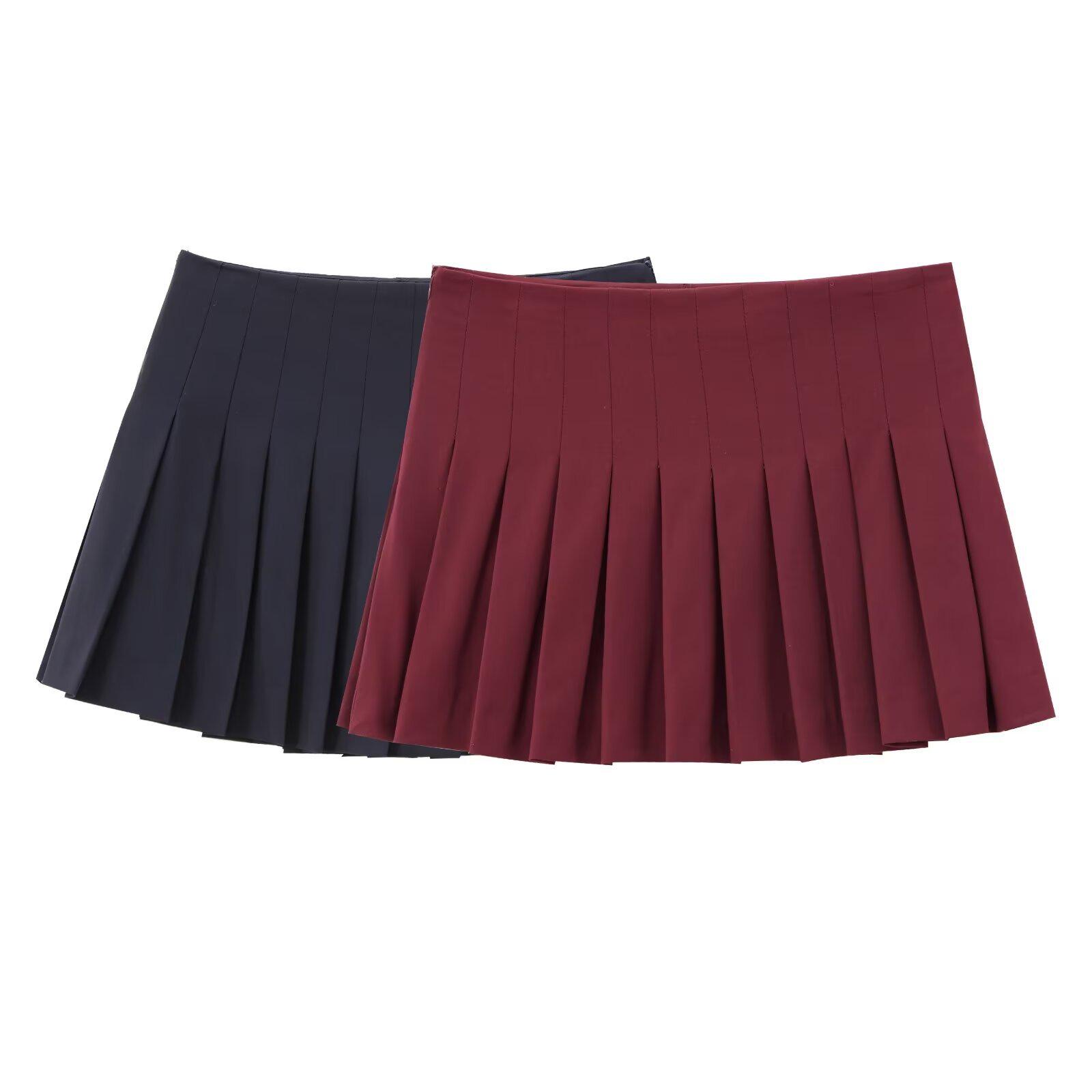 

2025 Spring Women s European & American Style Pleated Skirt - French-Inspired Casual Fashion Small вина червоного кольору