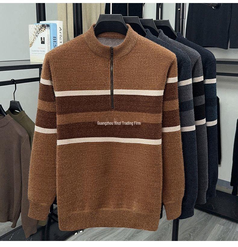 Dad's Warm Winter Knit: Mink Velvet Zipper Sweater, Plus Velvet for Middle-Aged & Elderly Men