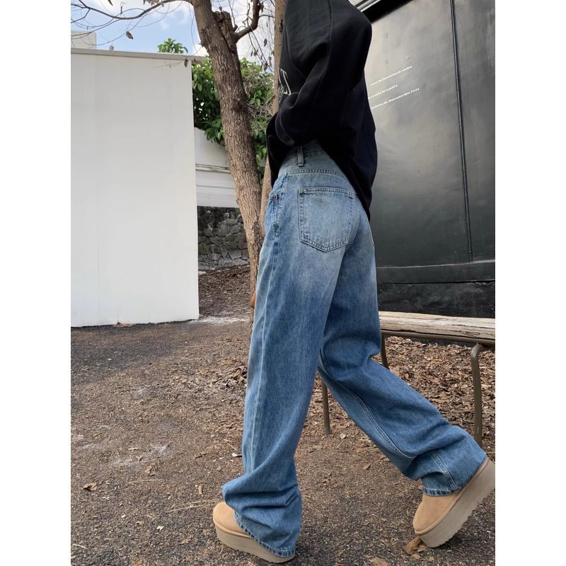 Kumikumi American Retro Washed Wide-Leg Jeans Women's Clothing Fall Loose Slimming and All-Matching Straight-Leg Pants Pants