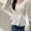 Early Autumn Korean Style V-neck Slim Fit Inner Layer Sweater with Base Women's Tassel Nail Bead Designknitted Cardigan Top
