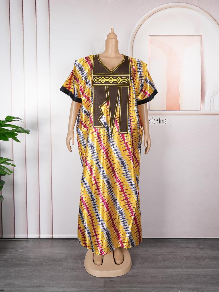 African Plus Size Embroidered Print Long Dress for Women