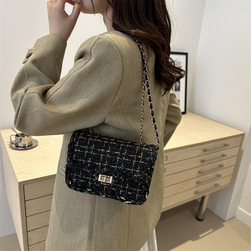 Plaid Chain Strap Single Shoulder Bag Small Flap Bag Women's Hasp Crossbody Commuting Messenger Bags Fashion Knitting Handbags