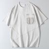 Japanese-Style Pure Cotton Versatile Loose Spliced Short-Sleeve T-Shirt for Men with 3D Cut and Mesh Pockets Casual Half-Sleeve Shirt